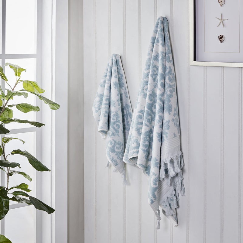 SKL Home Mirage Fringe 100% Turkish Cotton Hand Towel Set, Aqua - Image 4